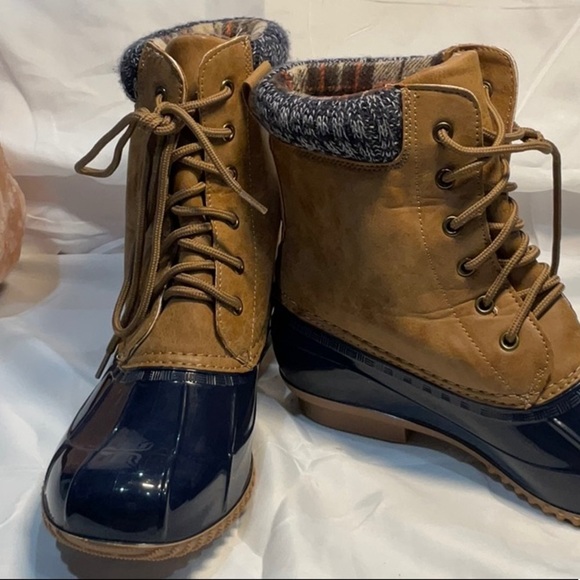 Justfub Tan and Blue Waterproof Winter Boots - Picture 2 of 8